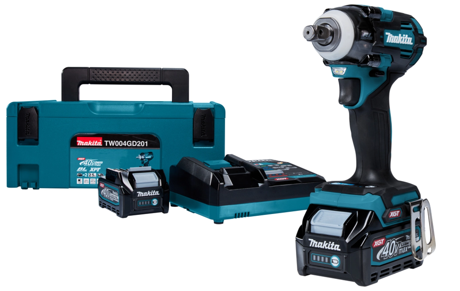 Makita TW004GD201 XGT 40V Max Li-ion Accu slagmoersleutel set (2x 2.5Ah) in Mbox - koolborstelloos-image