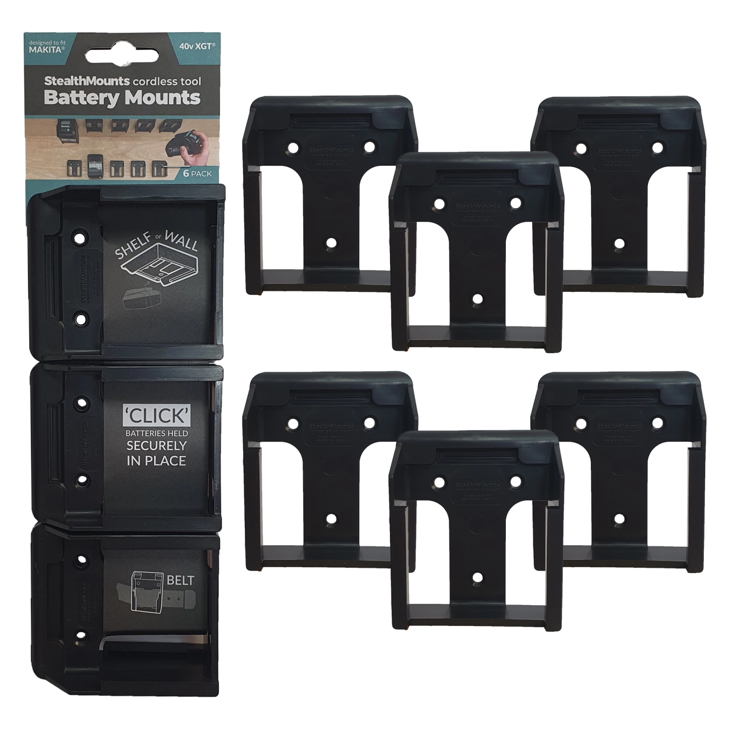 StealthMounts BM-MK40-BLK-6 - Support batterie (6pcs) pour Makita 40V XGT - noir-image