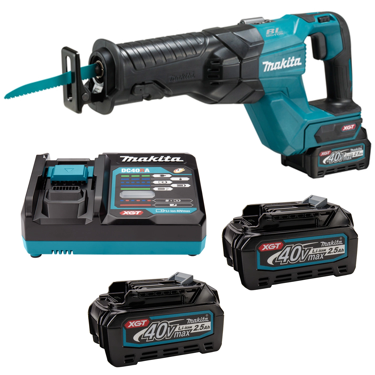 Makita JR001GD201 40V Li-Ion accu reciprozaag set (2x 2,5Ah) - 255x130mm - koolborstelloos-image