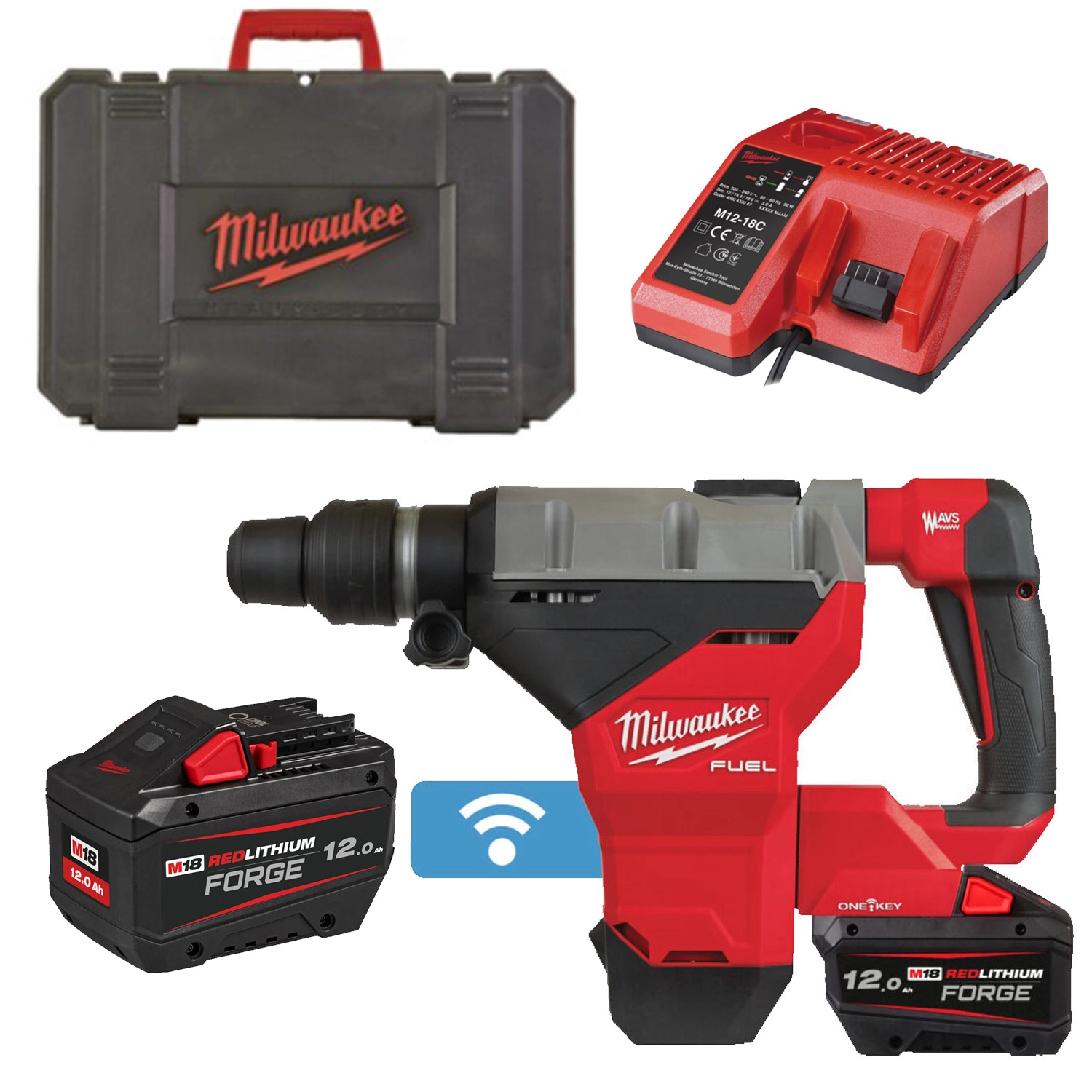 Milwaukee M18 FHM-121C 18 V Li-ion SDS-Max Marteau piqueur sans fil (1 batterie 12,0 Ah) dans un coffre - 11 J-image