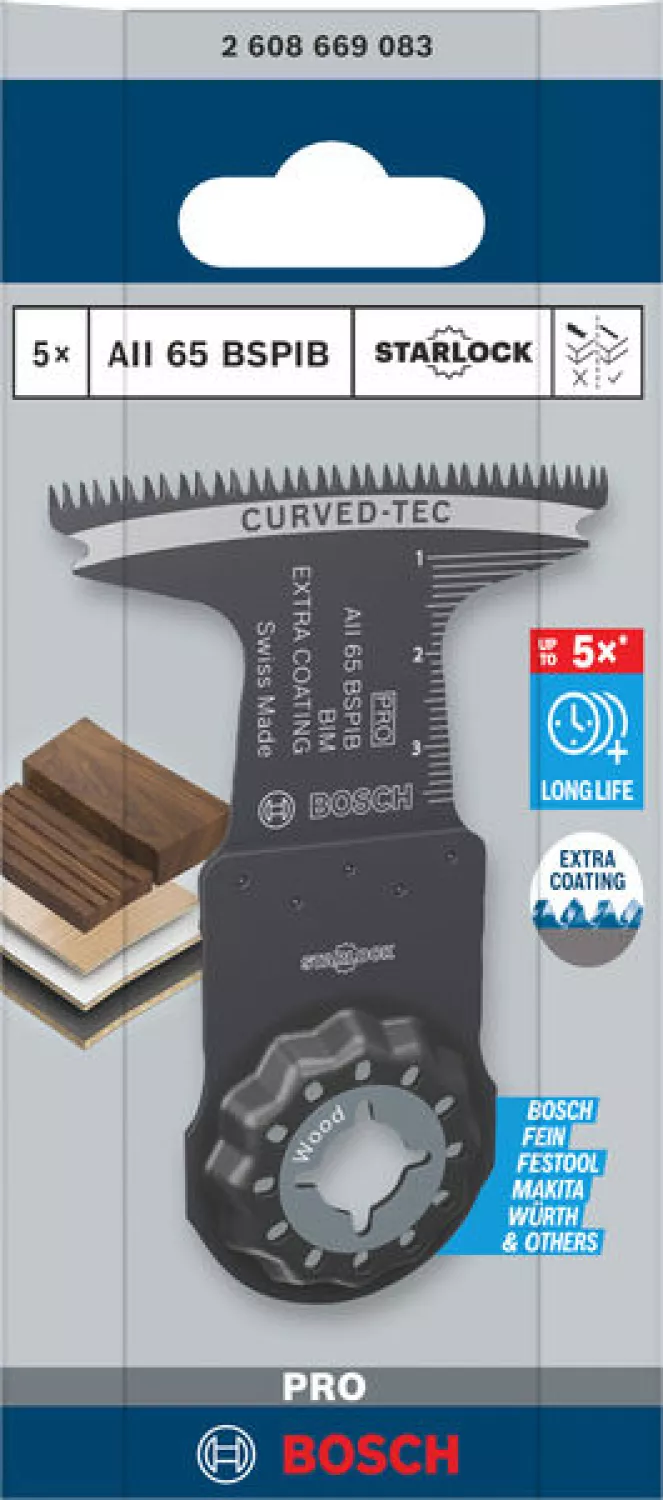 Bosch 2608669083 PRO / AII 65 Lame de scie plongeante BSPIB - 65 x 40 mm - Bois dur (5 pcs)-image