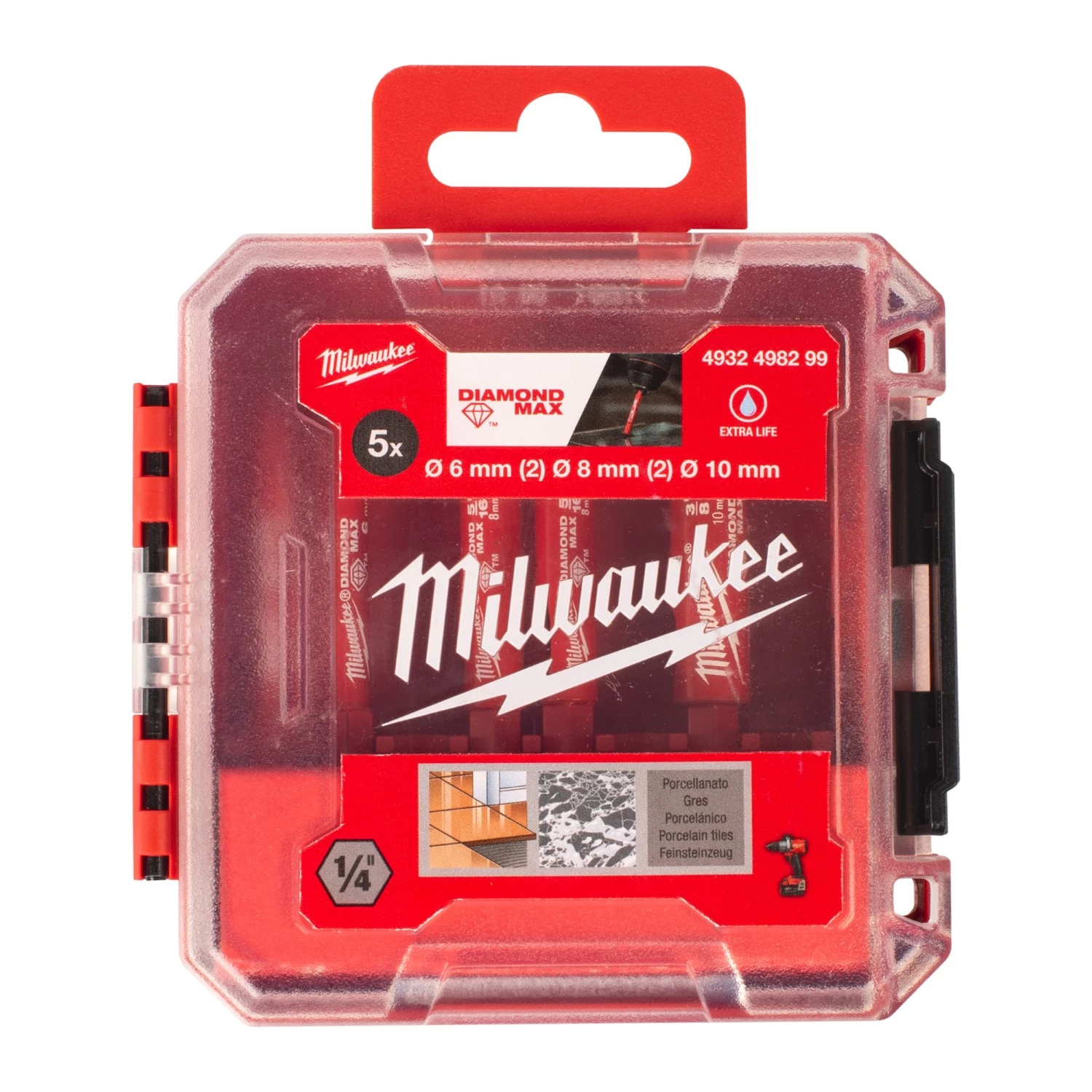Milwaukee 4932498299 Jeu de 5 forets diamantés pour perçage à sec/humide - 1/4'' - 6 (2x), 8 (2x), 10 mm dans Packout-image
