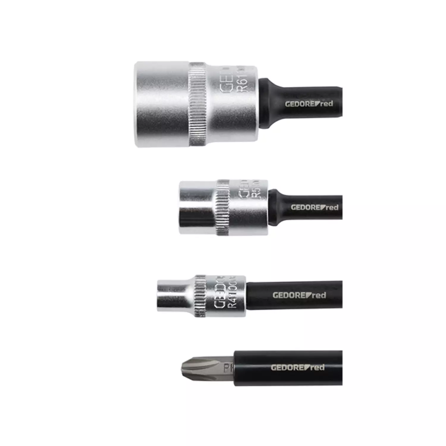 Gedore RED 3301922 Jeu d'adaptateurs à douille 4 pièces - emmanchement 1/4 " + 1/4", 3/8" , 1/2"-image