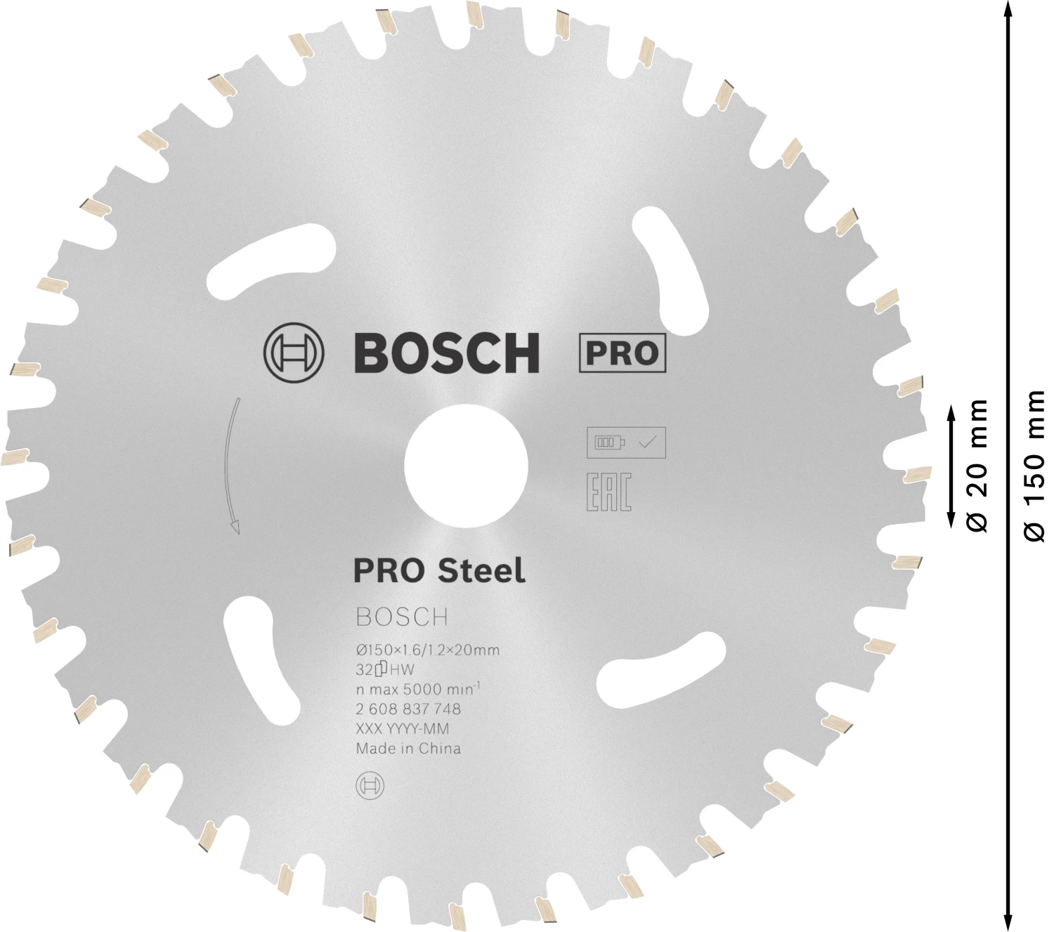 Bosch 2608837748 - Lame pour scie circulaire ACCU Standard for Steel 150x20x1.6/1.2x32T-image
