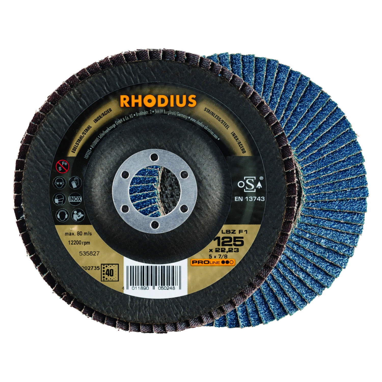 Rhodius 202735 PROline ll LSZ F1 Lamellenslijpschijf - K40 - 125 x 22,23mm - Ferro-image