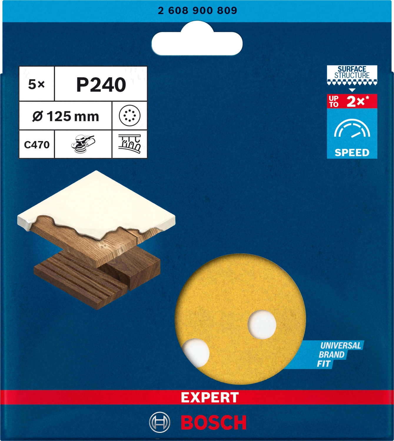 Bosch EXPERT 2608900809 - EXPERT Abrasif C470 Best for Wood and Paint, diamètre 125 mm, grain 240, 8 trous, 5x-image