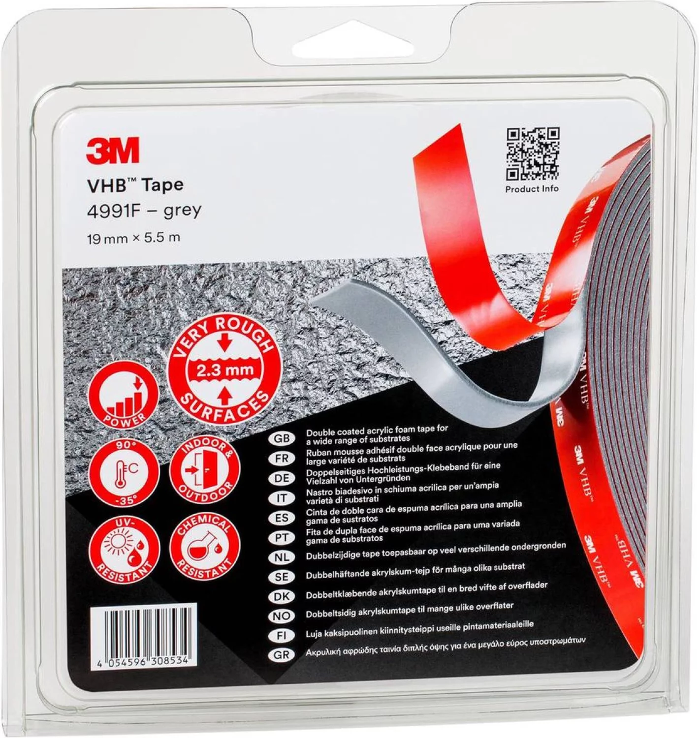 3M 4991F VHB tape Grijs - 19mm x 5.5 m x 2.3mm-image