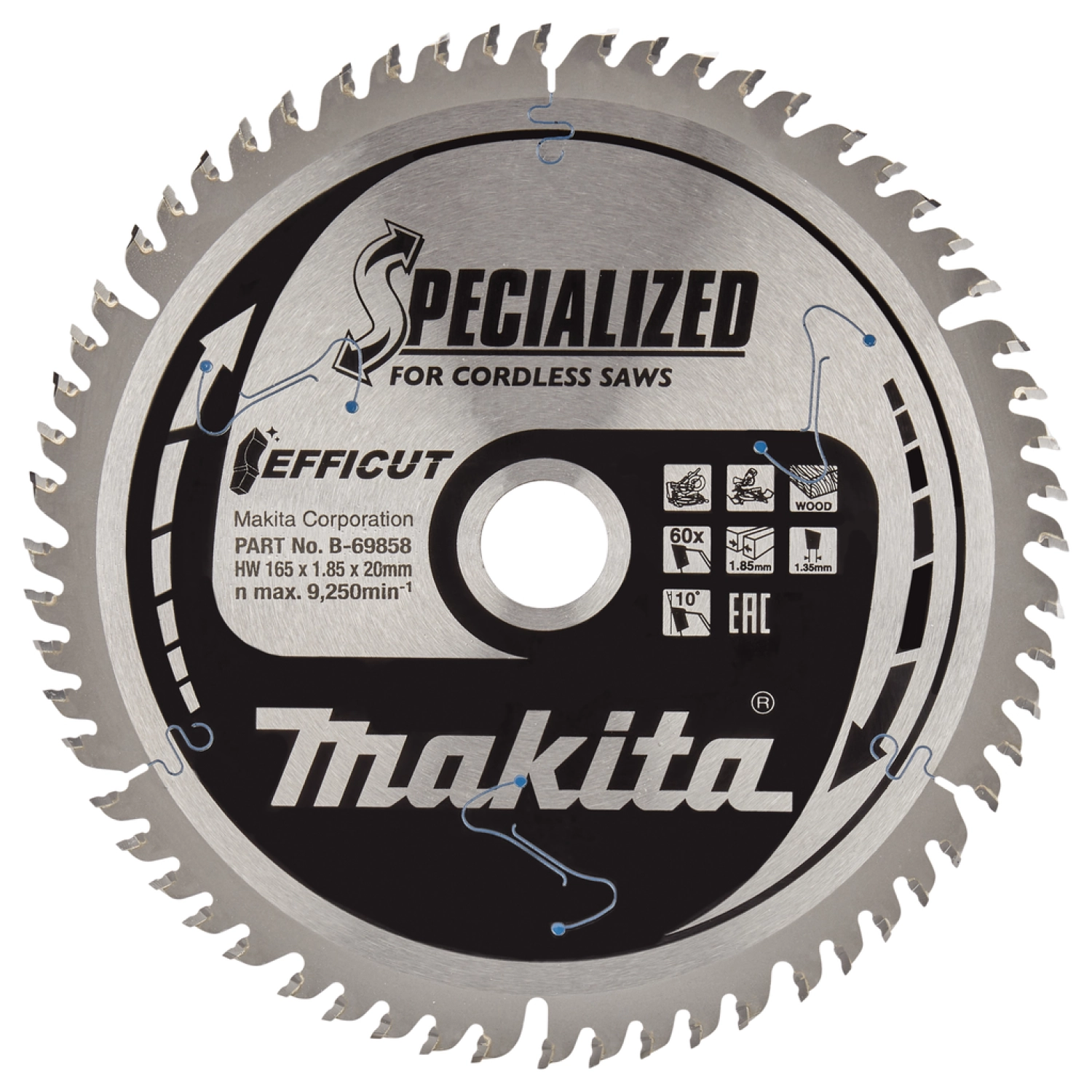 Makita B -69858 Lame de scie circulaire - 165 x 20 x 1,85 mm - 60 dents - Bois-image