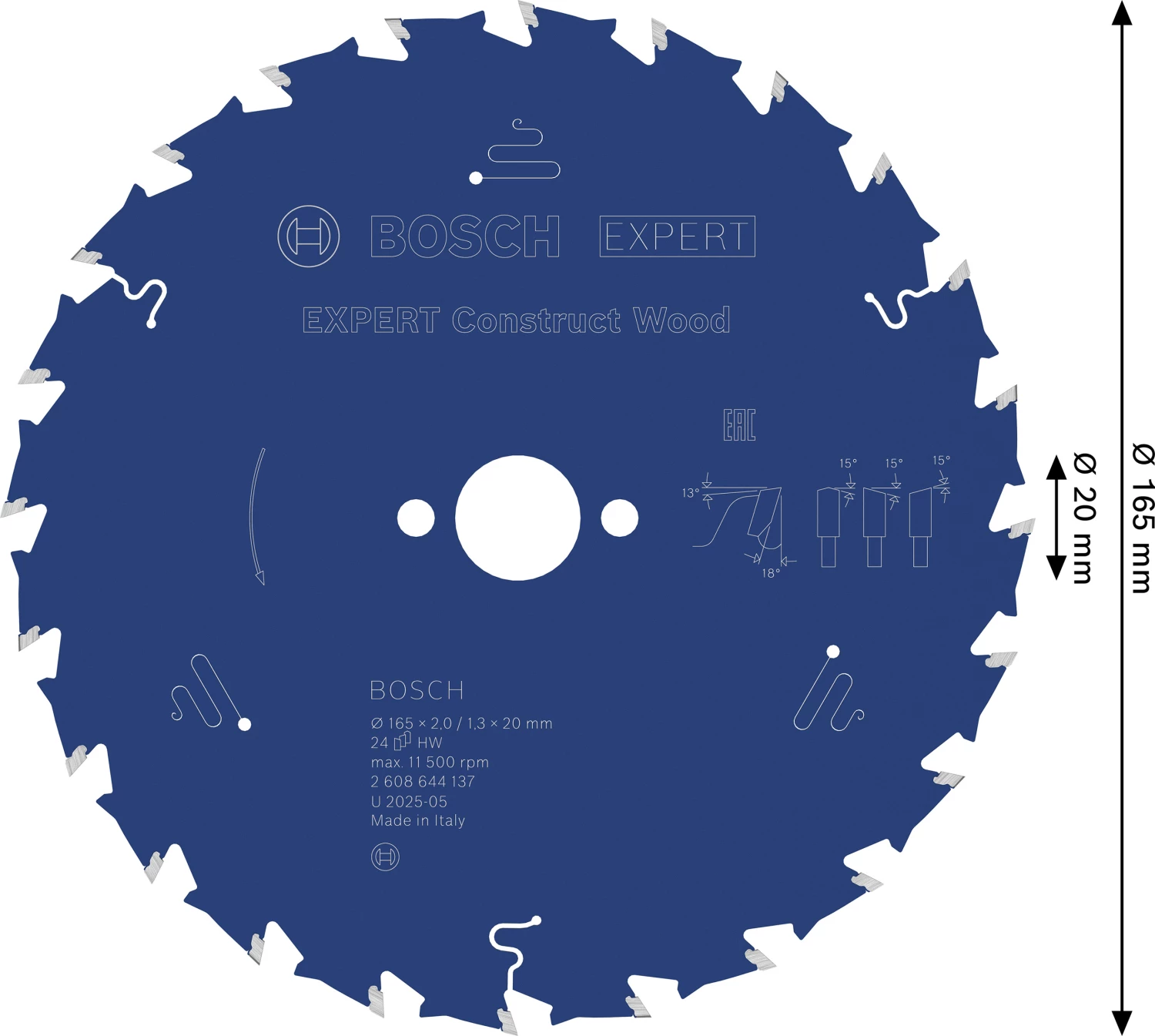 Bosch 2608644137 Expert Cirkelzaagblad - 165 x 20 x 24T - Hout - Carbide-image