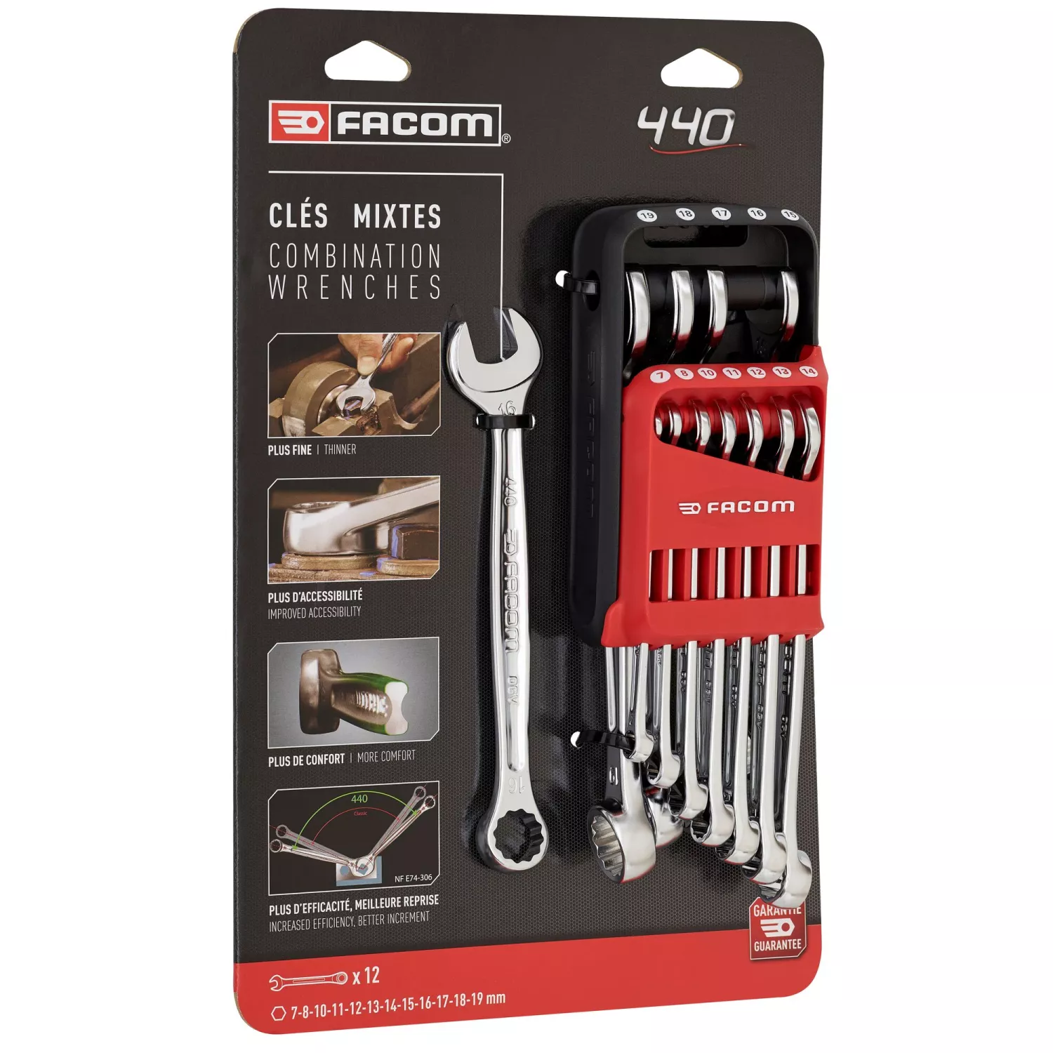 Facom 440.JP12APB jeu de clés mixtes 12 pièces en support - 7-19 mm