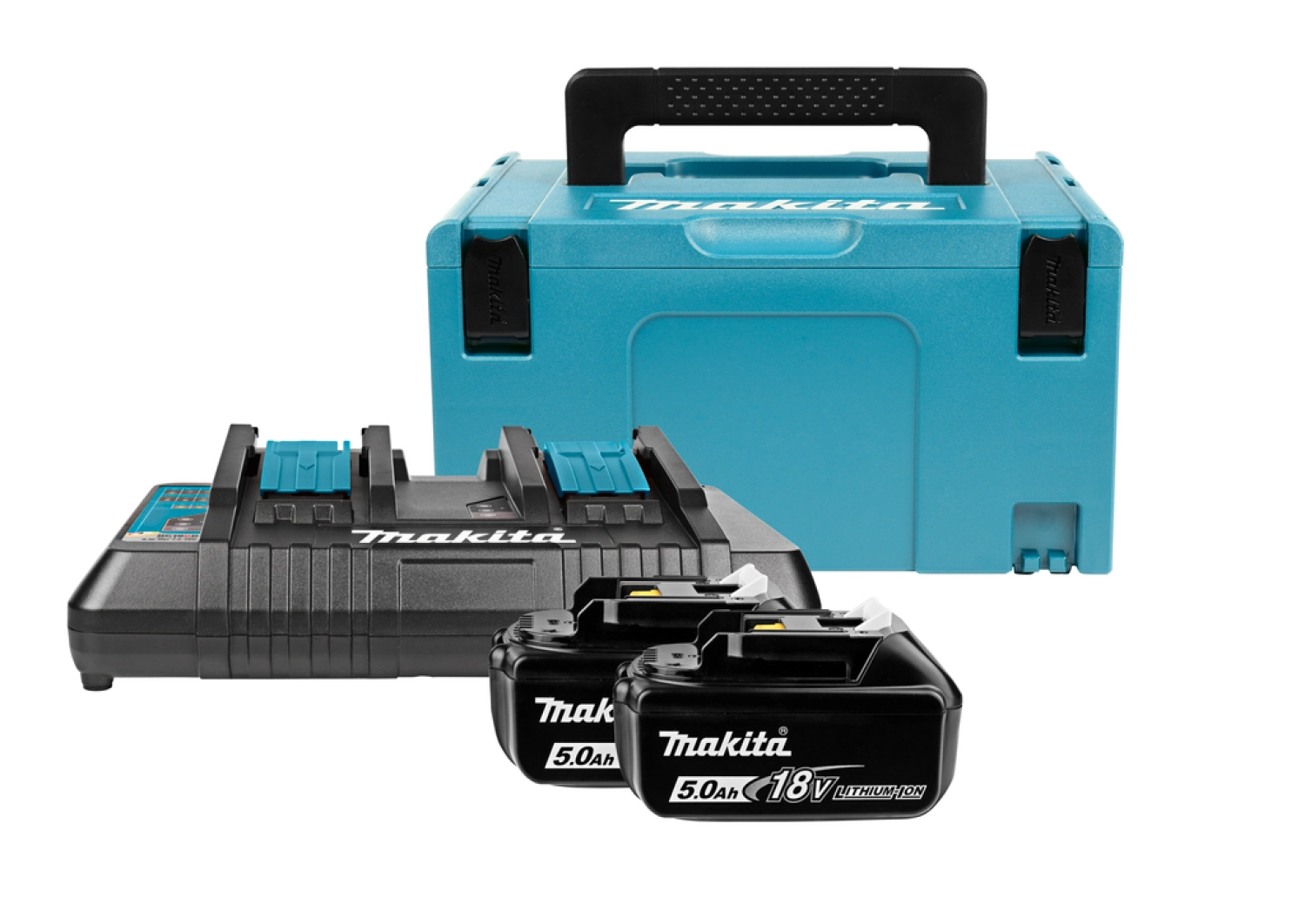 Makita 197629-2 Set de démarrage 18V Li-Ion accu (2x 5.0Ah) + Chargeur double dans MAKPAC-image