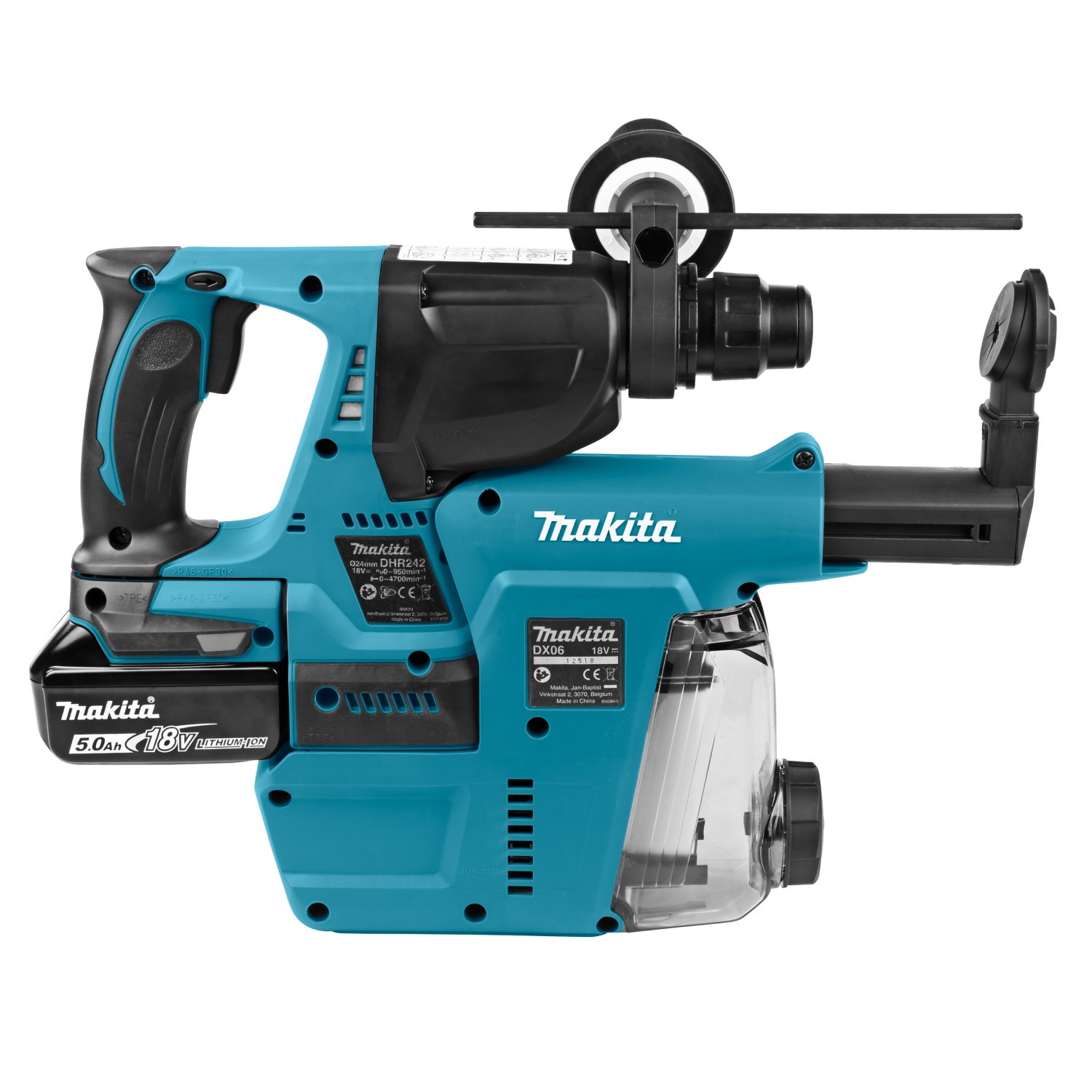 Makita DHR242RTJW Perforateur burineur sans-fil - 18 V Li-ion - SDS-Plus - Kit (2 X 5,0 Ah) - Mbox - 24 mm - brushless-image
