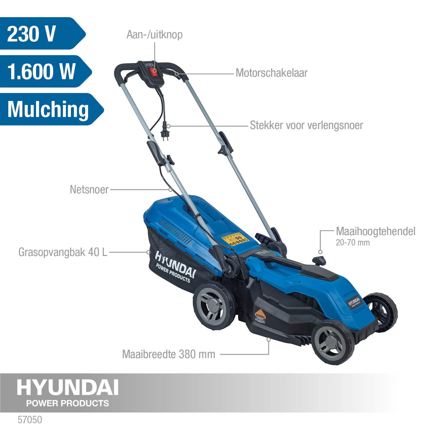 Hyundai 57050 grasmaaier - 1600W - 38cm-image
