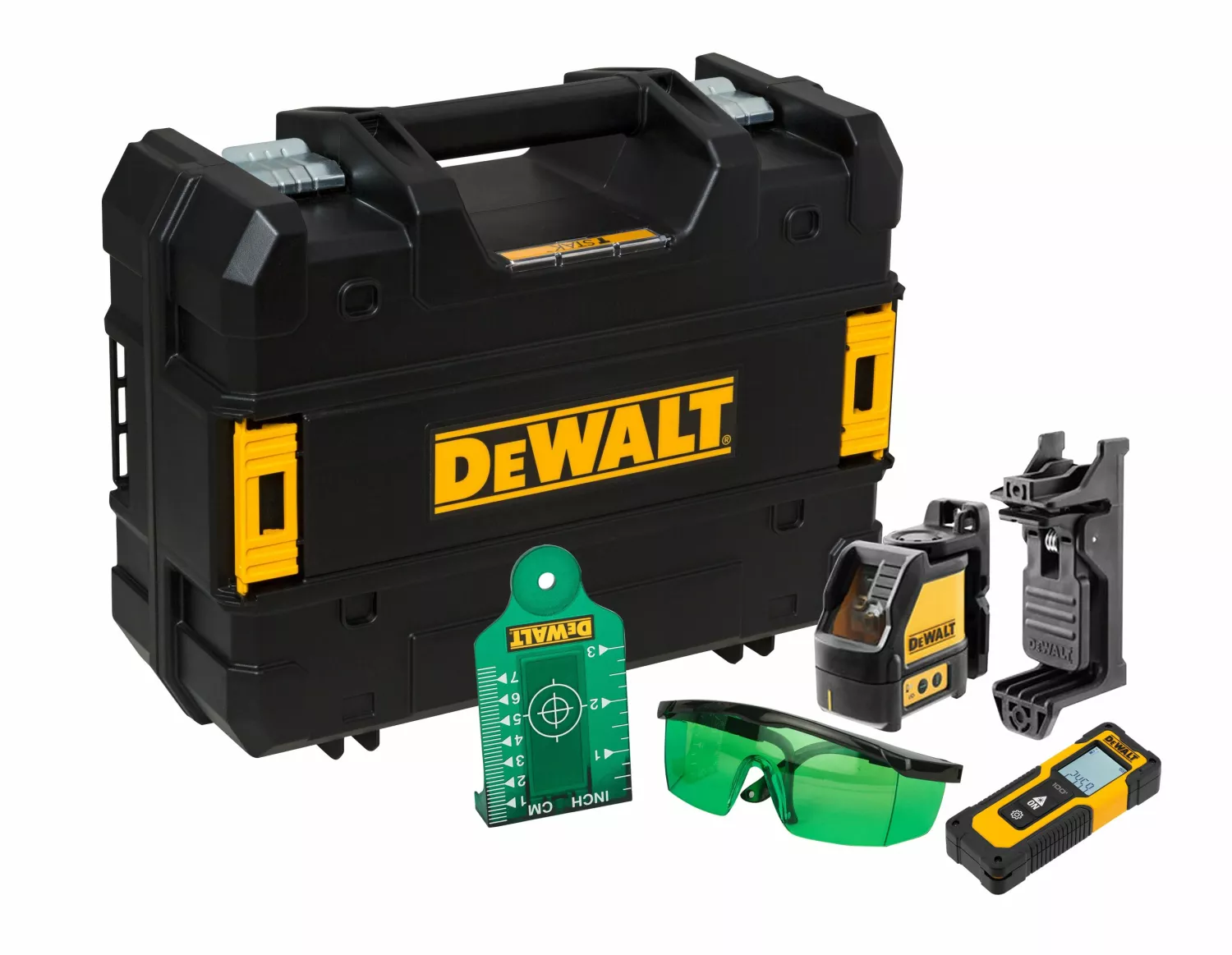 DeWALT DW0887100 Ensemble de laser à lignes croisées incluant un télémètre dans une mallette - Vert - 2x 15m - IP40-image