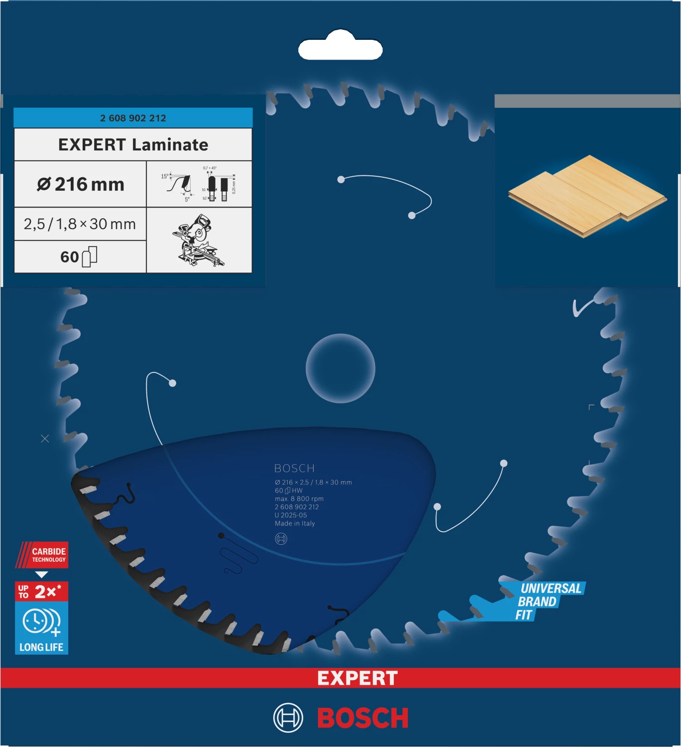 Bosch 2608902212 EXPERT afkortzaagblad voor Laminaat - 216 x 30 x 60T-image