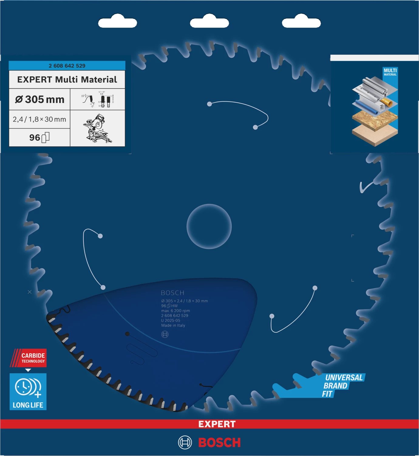 Bosch 2608642529 EXPERT afkortzaagblad voor Multi Material - 305 x 30 x 96T-image
