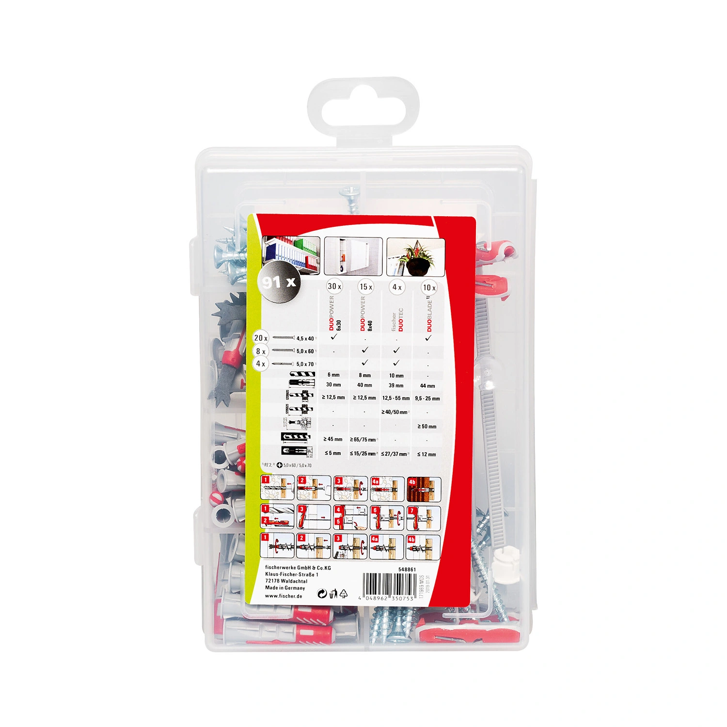 Fischer Profi-Box DuoLine set d'ancrages à vis de 91 pièces en boîte d'assortiment