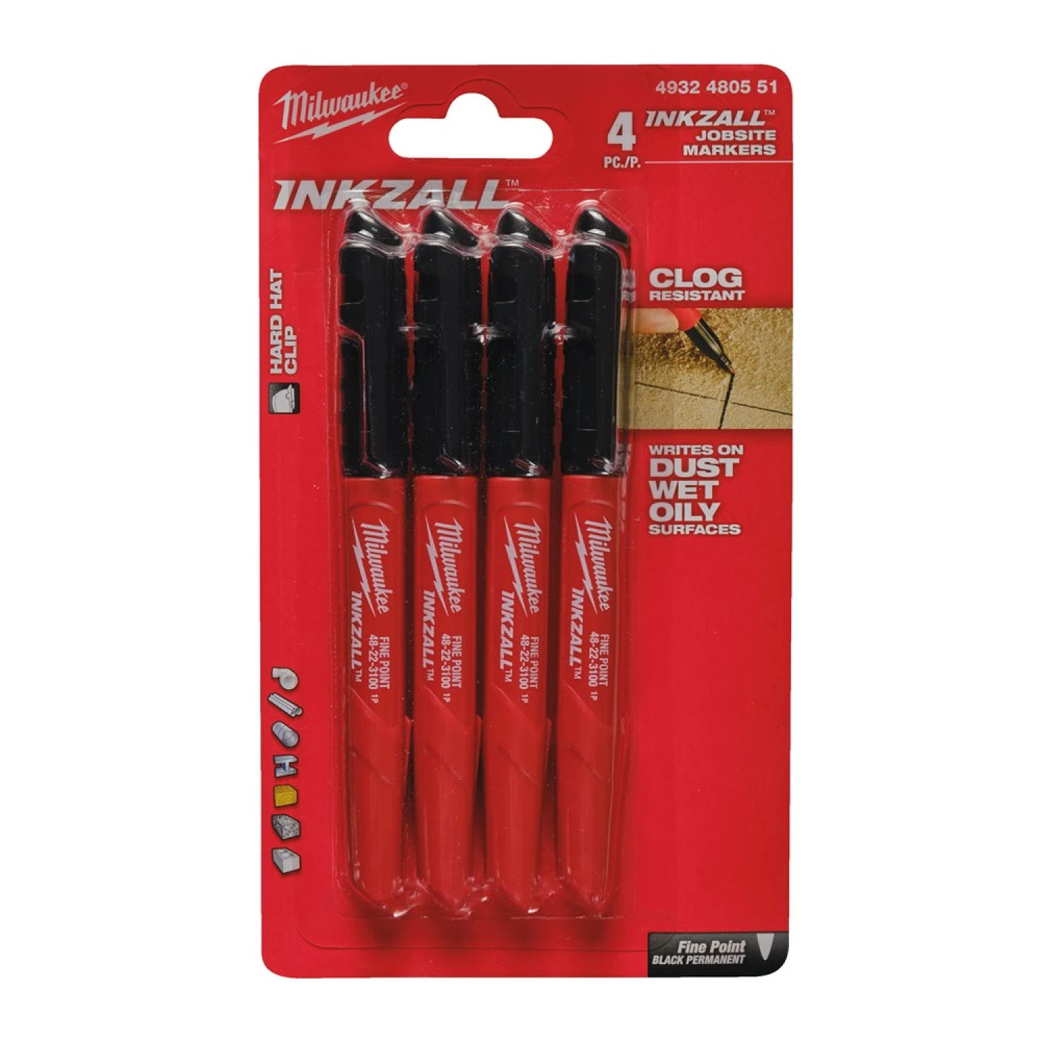 Milwaukee 4932480551 INKZALL™ Marker - Fijn - Zwart - 1.0mm (4st)-image