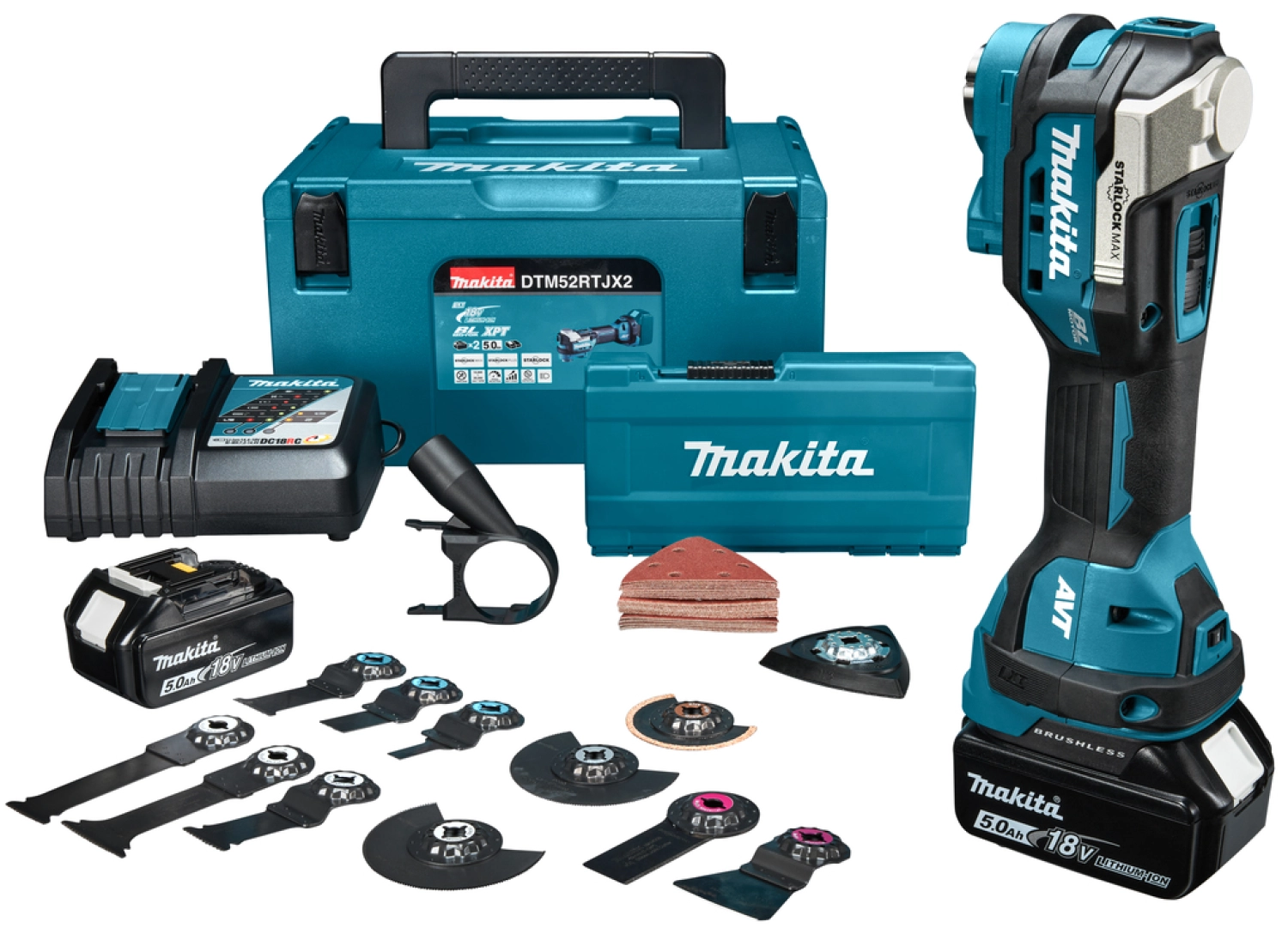 Multi-outil sans-fil Makita DTM52RTJX2 - 18V Li-ion - 2 batteries 5,0 ah - 16 accessoires - MAKPAC - Brushless-image