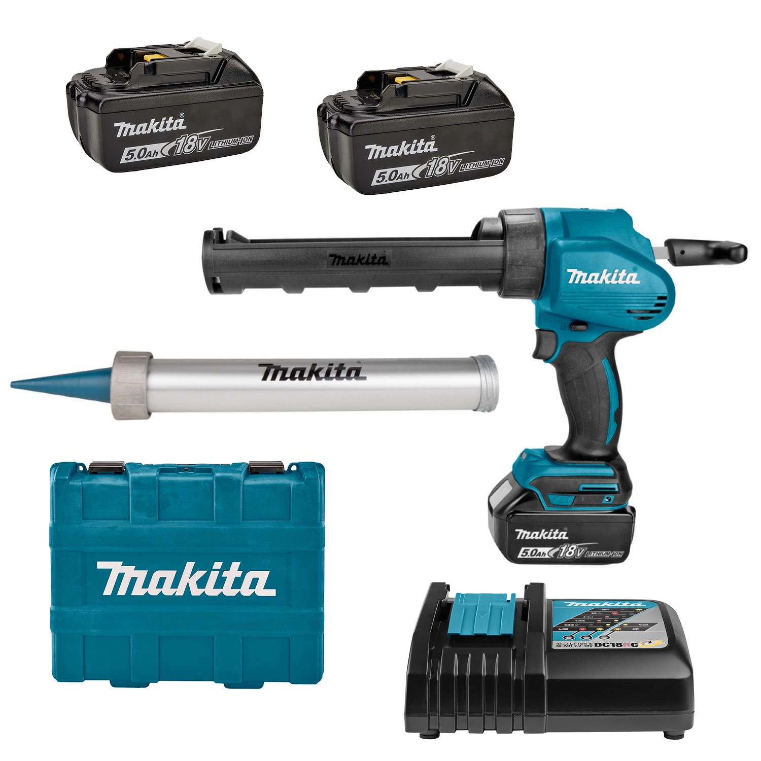 Makita DCG180RTEX 18V Li-Ion Accu lijm- en kitspuit set (2x 5.0Ah accu) incl. kokerhouder- en worsthouder in koffer-image