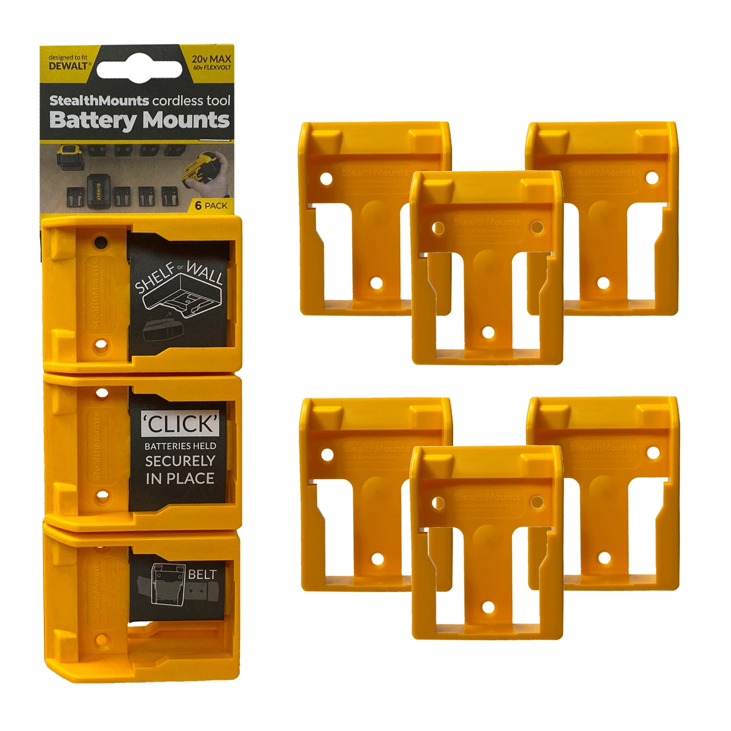 StealthMounts BM-DW20-YLW-6 - Support batterie (6pcs) pour DeWALT XR & Flexvolt - jaune-image