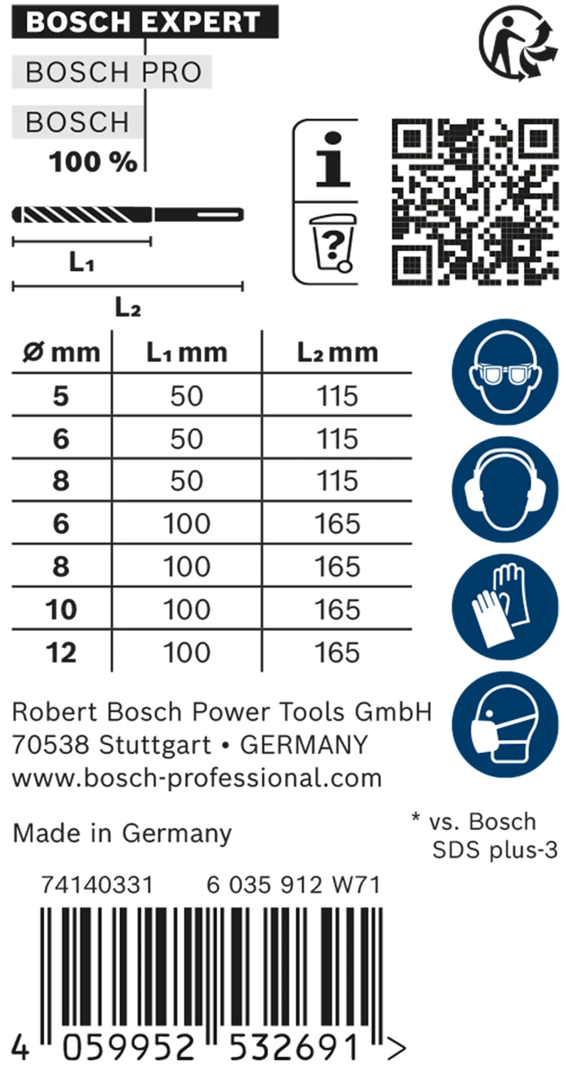 Bosch 2608900195 EXPERT 7-delige set SDS plus-7X 5/6/8x115, 6/8/10/12x165mm in ProBox-image