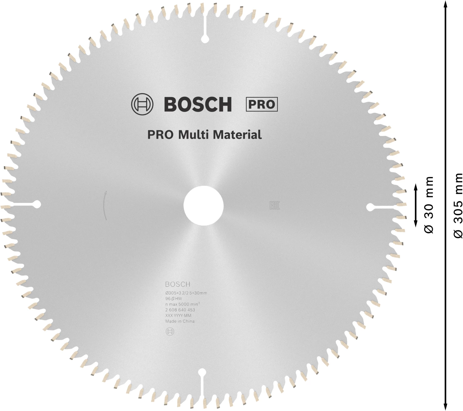 Bosch 2608640453 PRO afkortzaagblad voor Multi Material - 305 x 30 x 96T-image