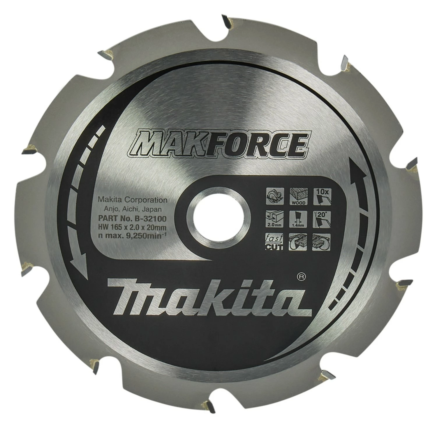 Makita B-32100 Makforce Lame de scie circulaire - 165 x 20 x 10T - Bois-image