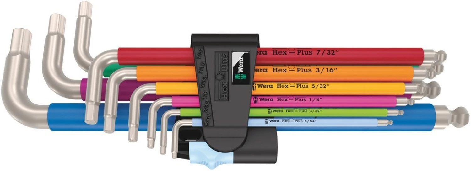 Wera 05022860001 Jeu de 9 clés Allen Hex-Plus Multicolour Imperial 1 - Pouces - Acier inoxydable - 5/64-3/8"-image
