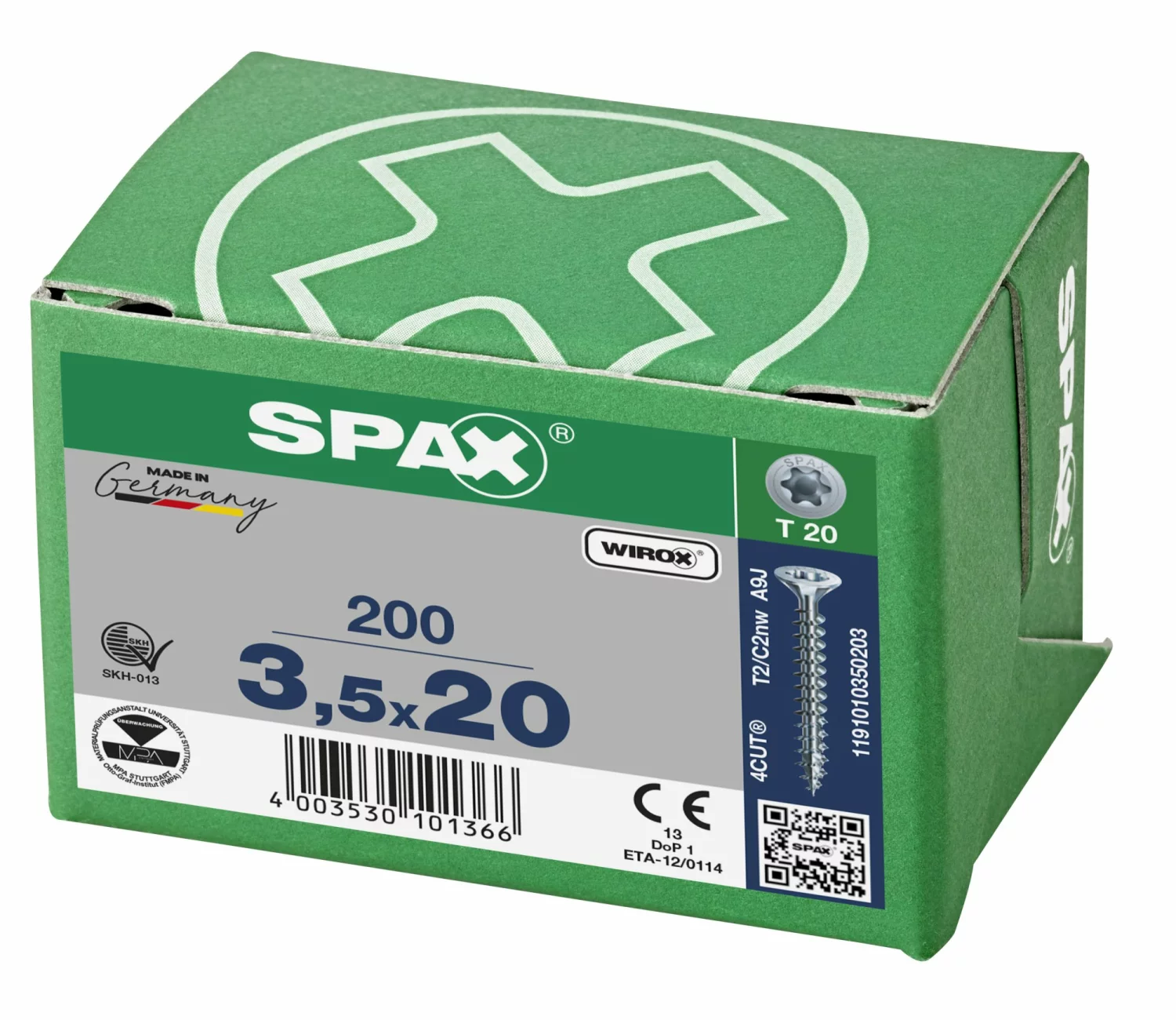 SPAX 1191010350203 Universele schroef, Verzonken kop, 3.5 x 20, Voldraad, T-STAR plus T20 - WIROX - 200 stuks-image