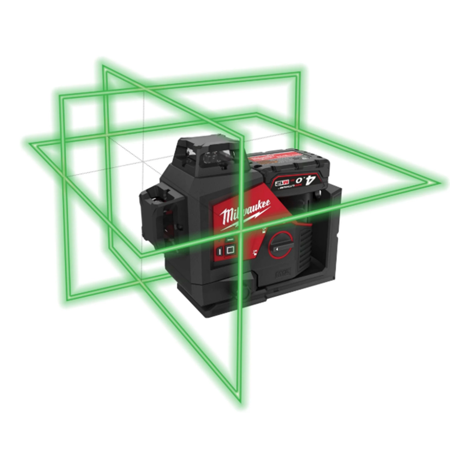 Milwaukee M12 3PLSKIT-401P Batterie Li-ion 12 V Jeu de lasers à lignes croisées dans un coffret PACKOUT™ - Vert - 38 m - 3 lignes - IP54-image