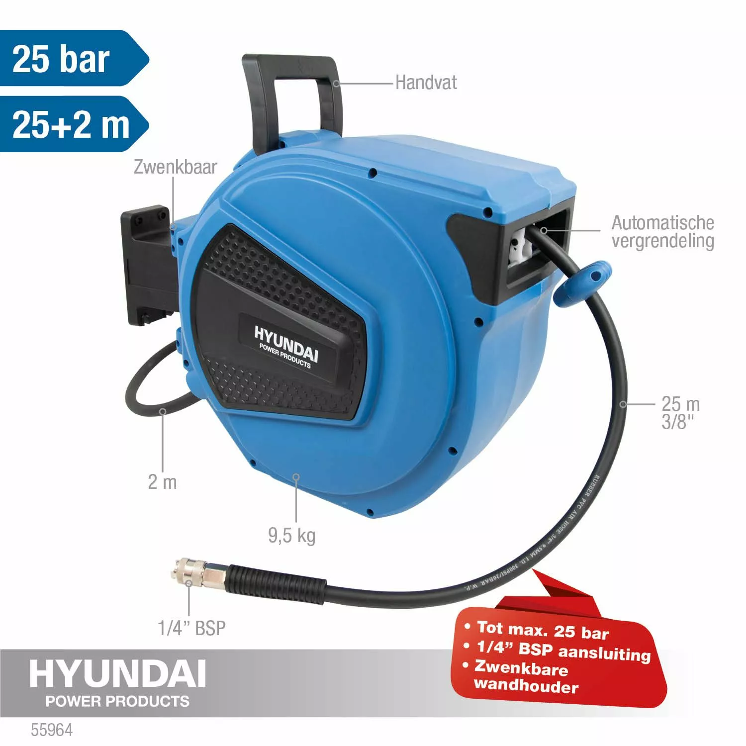 Hyundai 55964 Enrouleur air comprimé-image