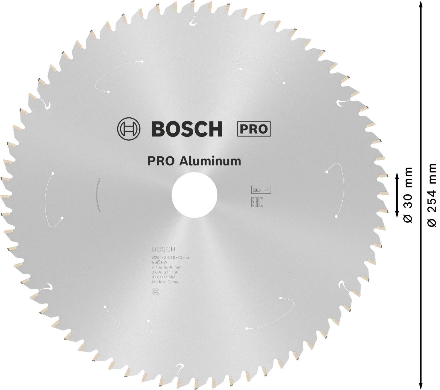 Bosch 2608837780 PRO cordless cirkelzaagblad - 254 x 30 x 68T - aluminium-image