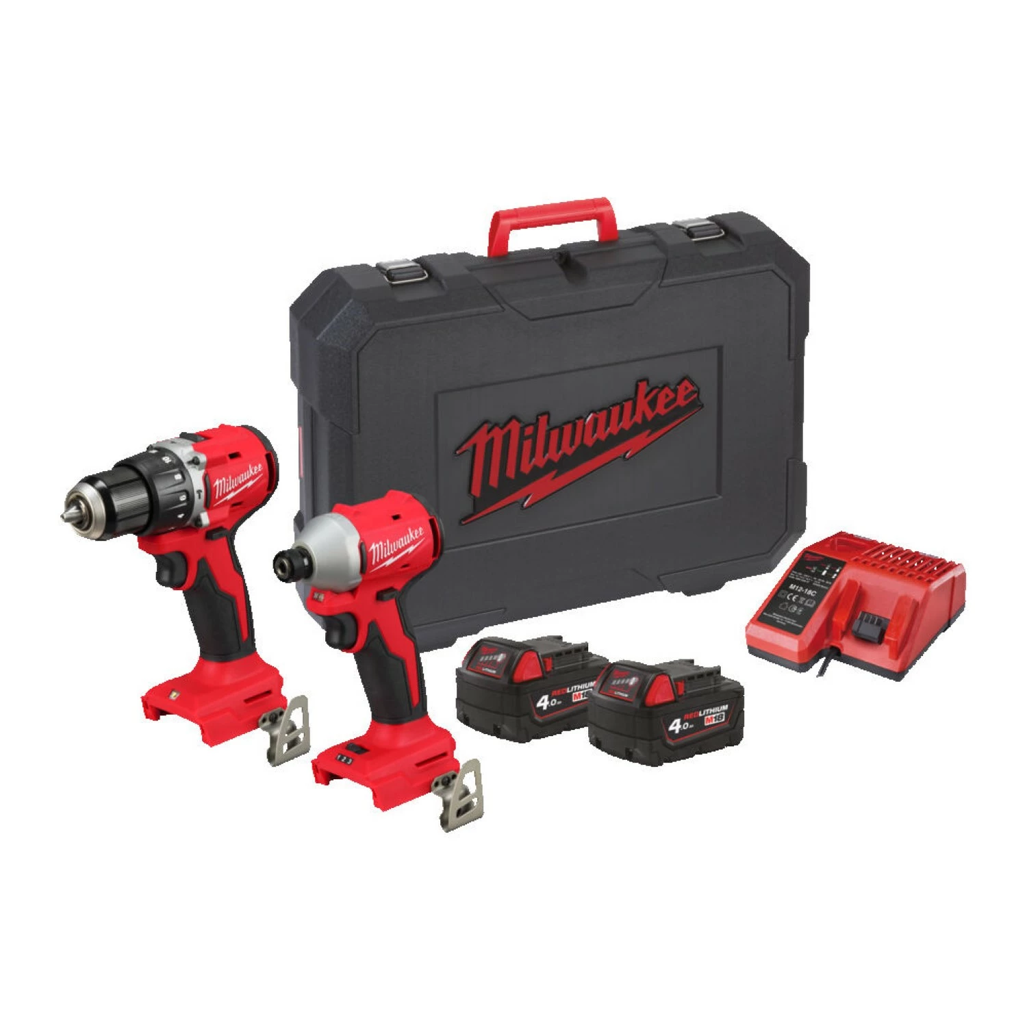 Milwaukee M18 BLCPP2A-402C 18V Li-ion accu klopboor- /schroefmachine (M18 BLPDRC-0) & slagschroevendraaier ( M18 BLIDRC-0) combiset (2x 4.0Ah accu) in koffer-image