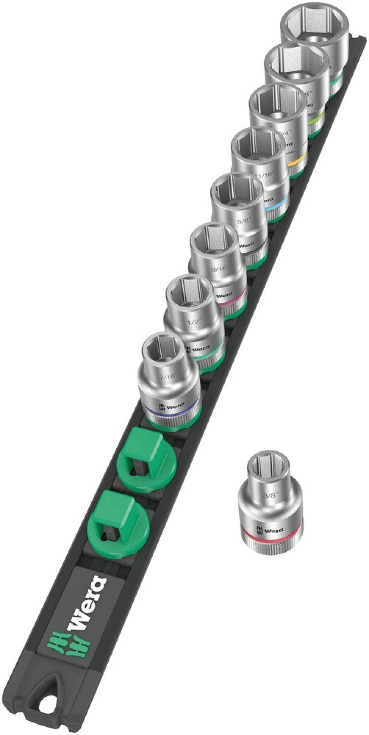 Wera 05005480001 Barrette magnétique à douilles 9 pièces C Imperial 1 jeu de douilles Zyklop avec support - 1/2«-image