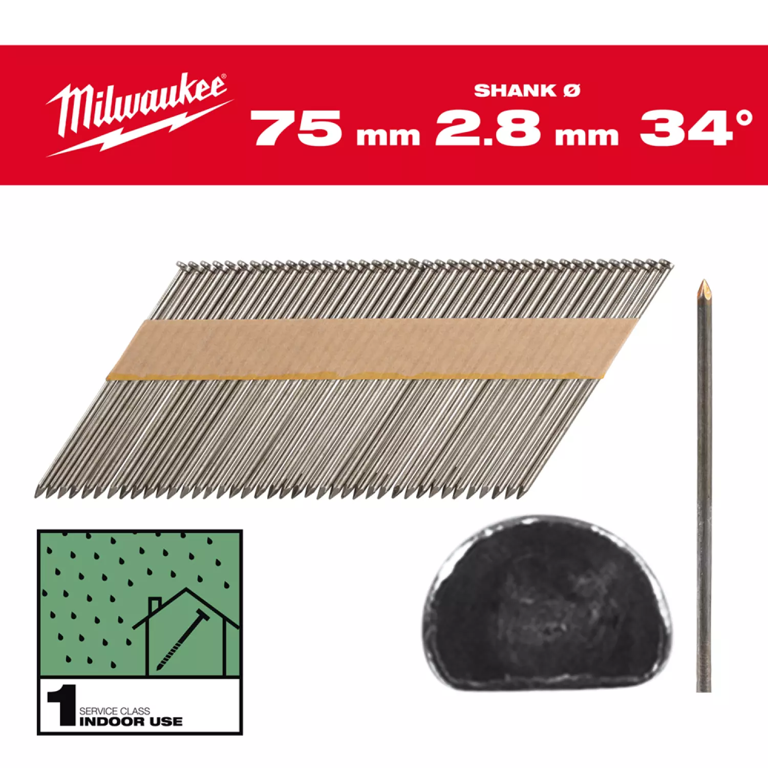 Milwaukee 4932492597 Nagels D-kop 34 75mm/SS/B/SC1-2,2kpc-image