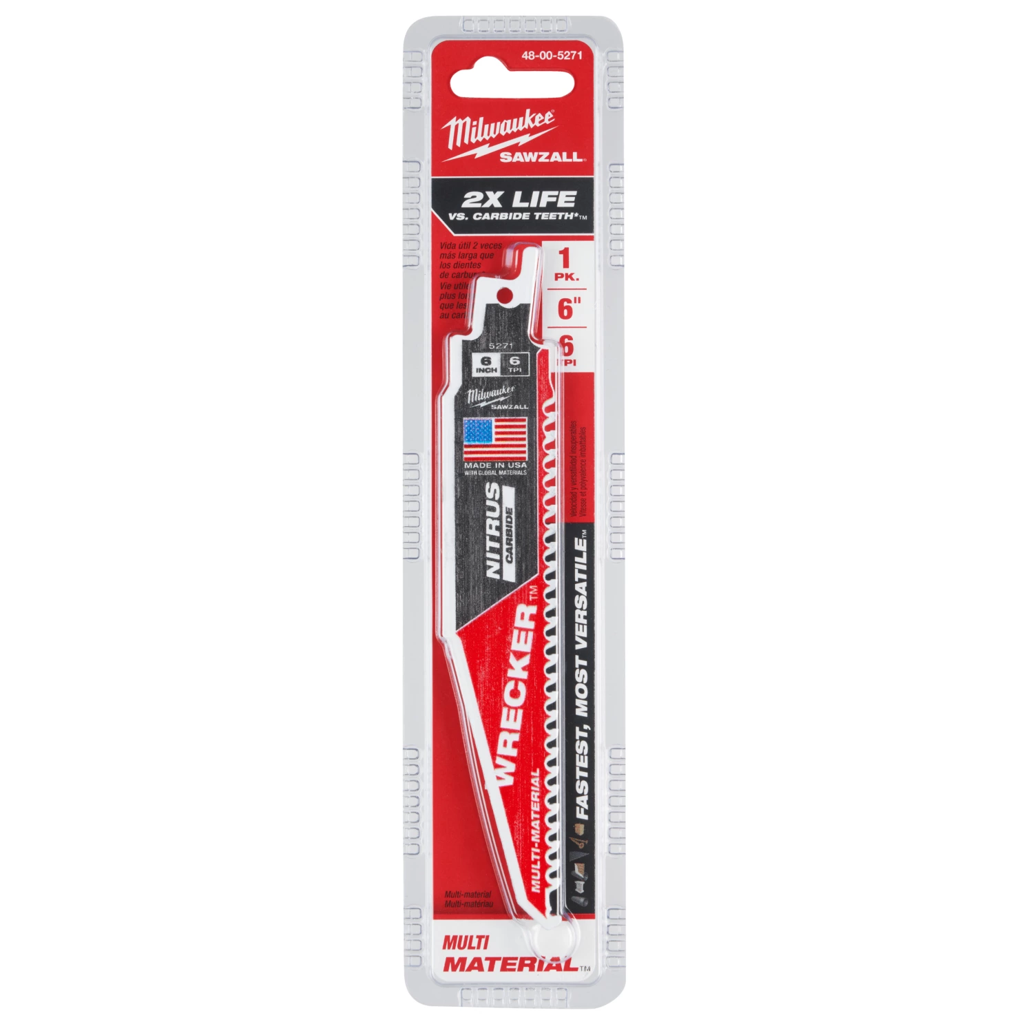 Milwaukee 48475271 Lame de scie alternative Sawzall WRECKER NITRUS Carbide - 150 x 6TPI - multi mat.-image