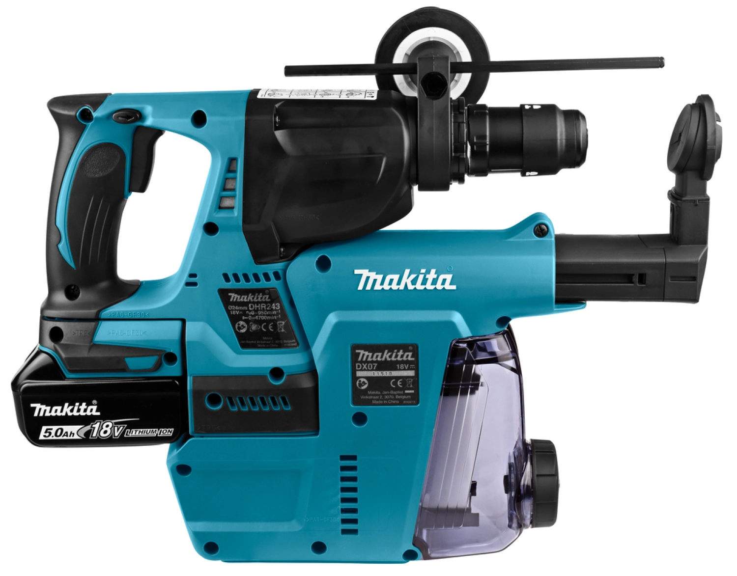 Makita DHR243RTJW 18V Li-Ion Accu SDS-plus combihamer incl. snelspanboorkop en stofafzuiging set (2x 5.0Ah accu) in Mbox - 2J - koolborstelloos-image