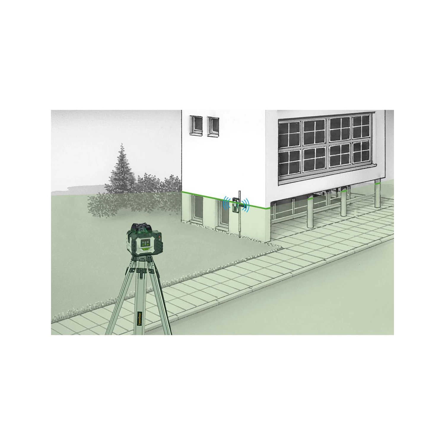 Laserliner Duraplane GMX-18V Laser à lignes croisées 360° avec récepteur dans un coffret - 3 lignes - vert - 60 m - IP54-image