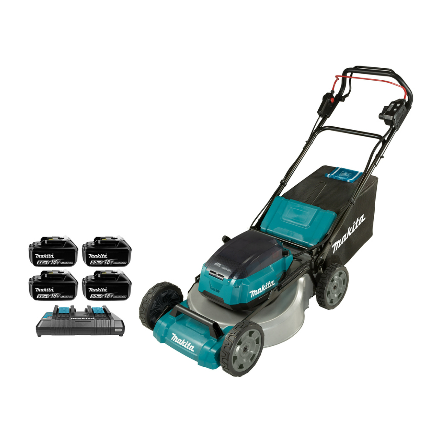 Makita DLM536PT4 (2X18V) Batterie Li-Ion Tondeuse à gazon ensemble (4x 5,0Ah) - 53cm - 70L - 1800 m²-image