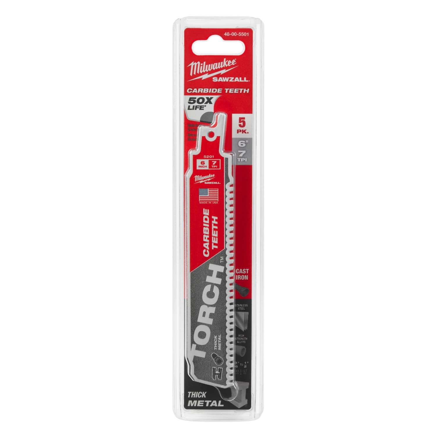 Milwaukee 48475501 Lame de scie alternative Sawzall TCT TORCH Carbide - 150 x 8TPI - métal - 5 pcs.-image