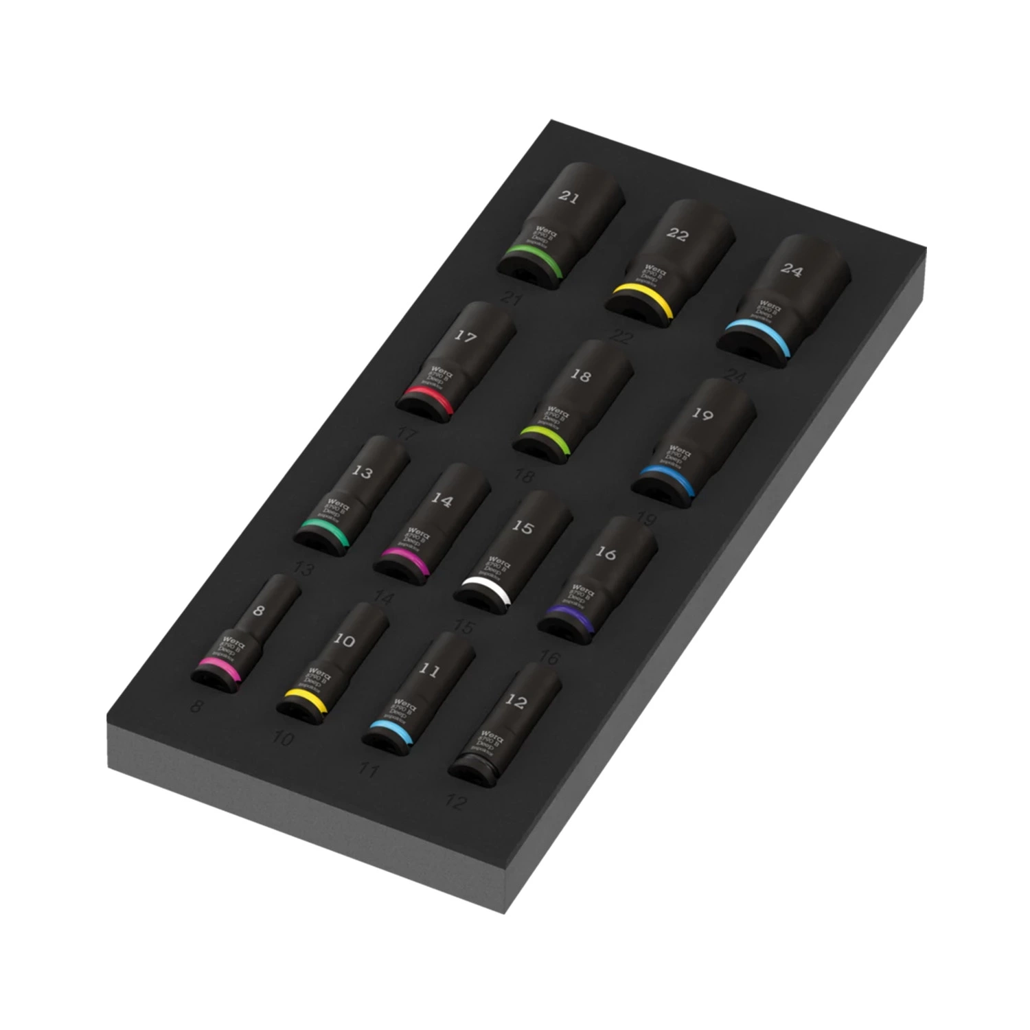 Wera 05150118001 15 pièces 9728 Zyklop B Impaktor Deep Jeu de douilles dans un insert en mousse - 3/8"-image