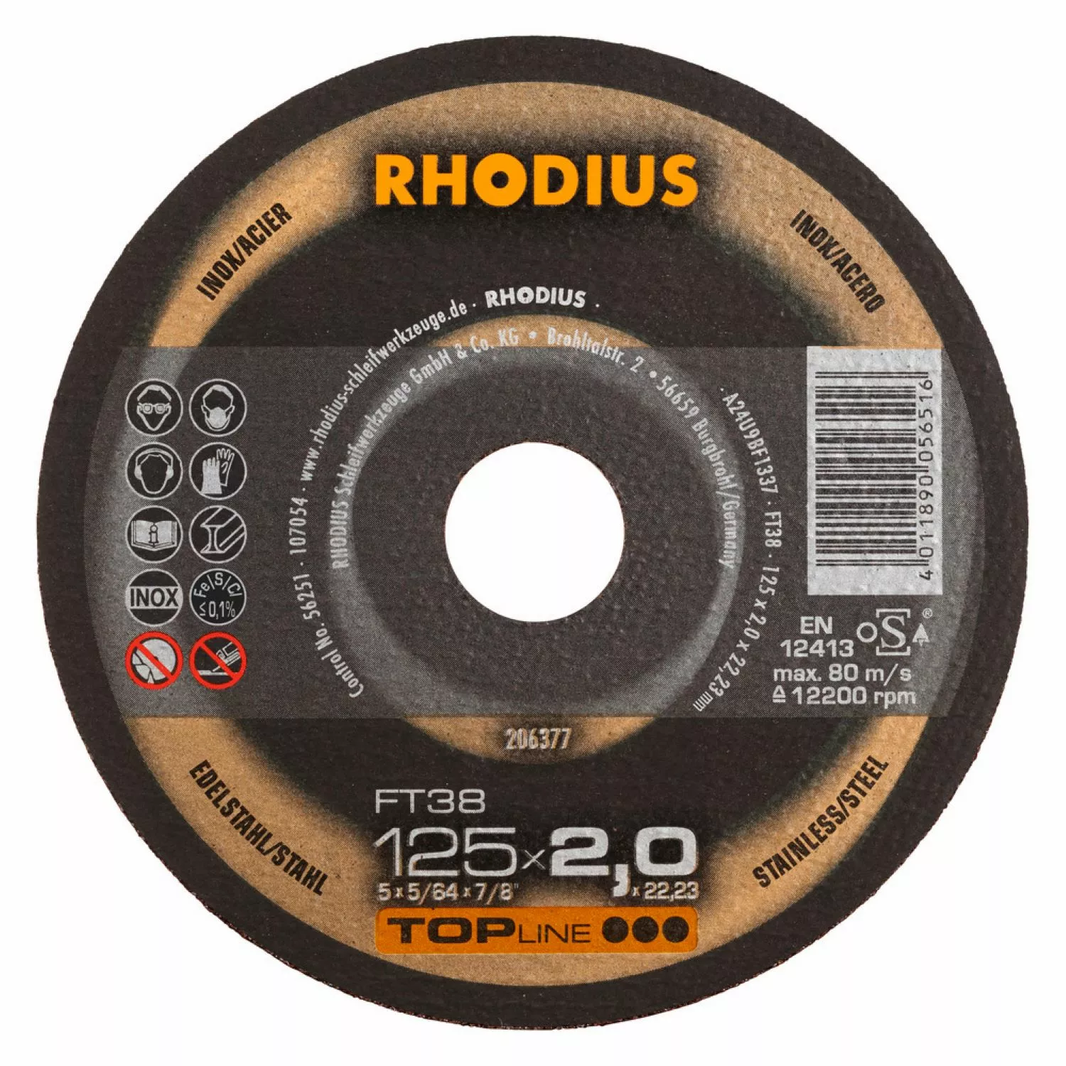 Rhodius 210763 FT38 TOPline lll Doorslijpschijf conventioneel 125x2,5x22,23 (25 st)-image