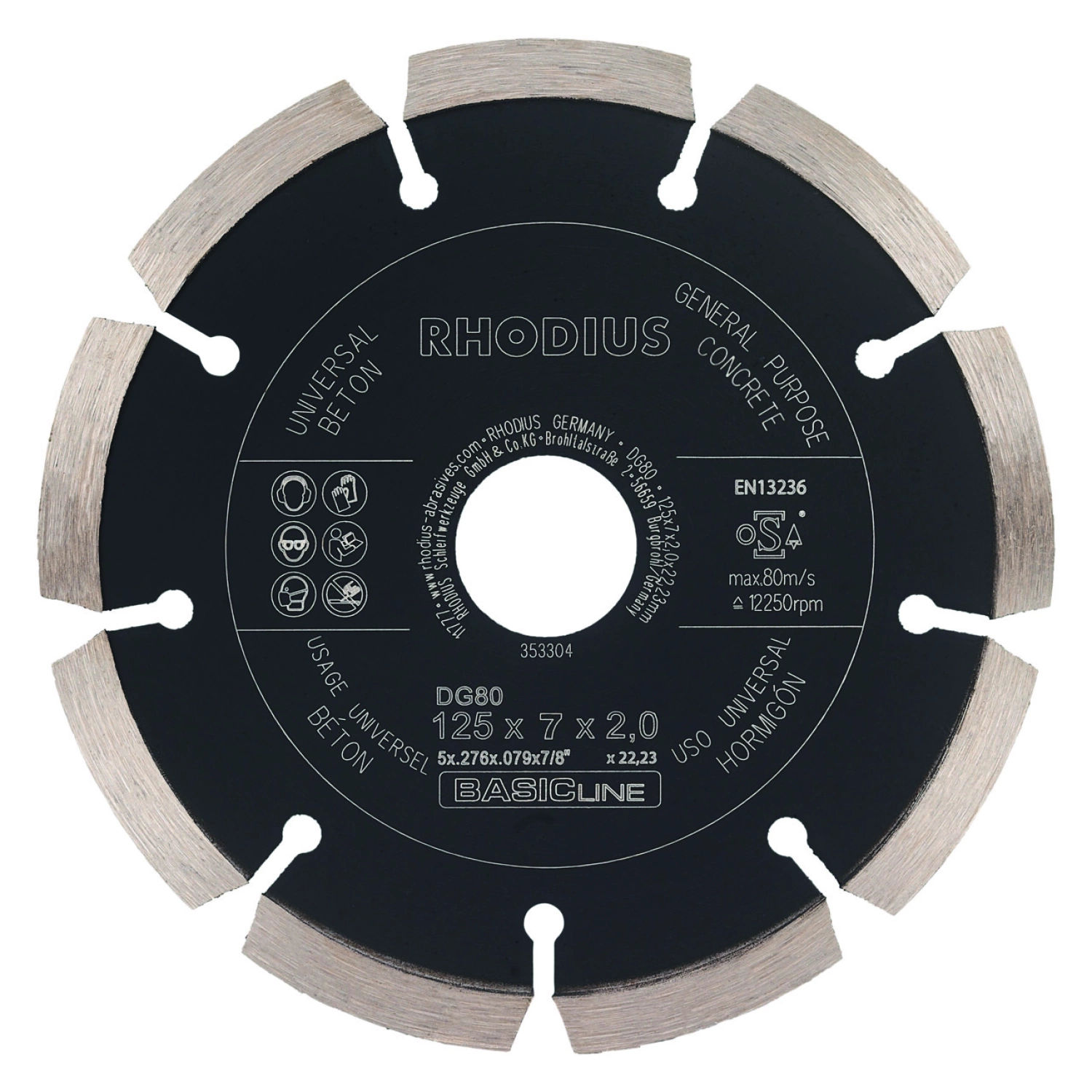 Rhodius DG80 BasicLine Diamantschijf - 125 x 7,0 x 2,0 x 22,23mm - Beton-image