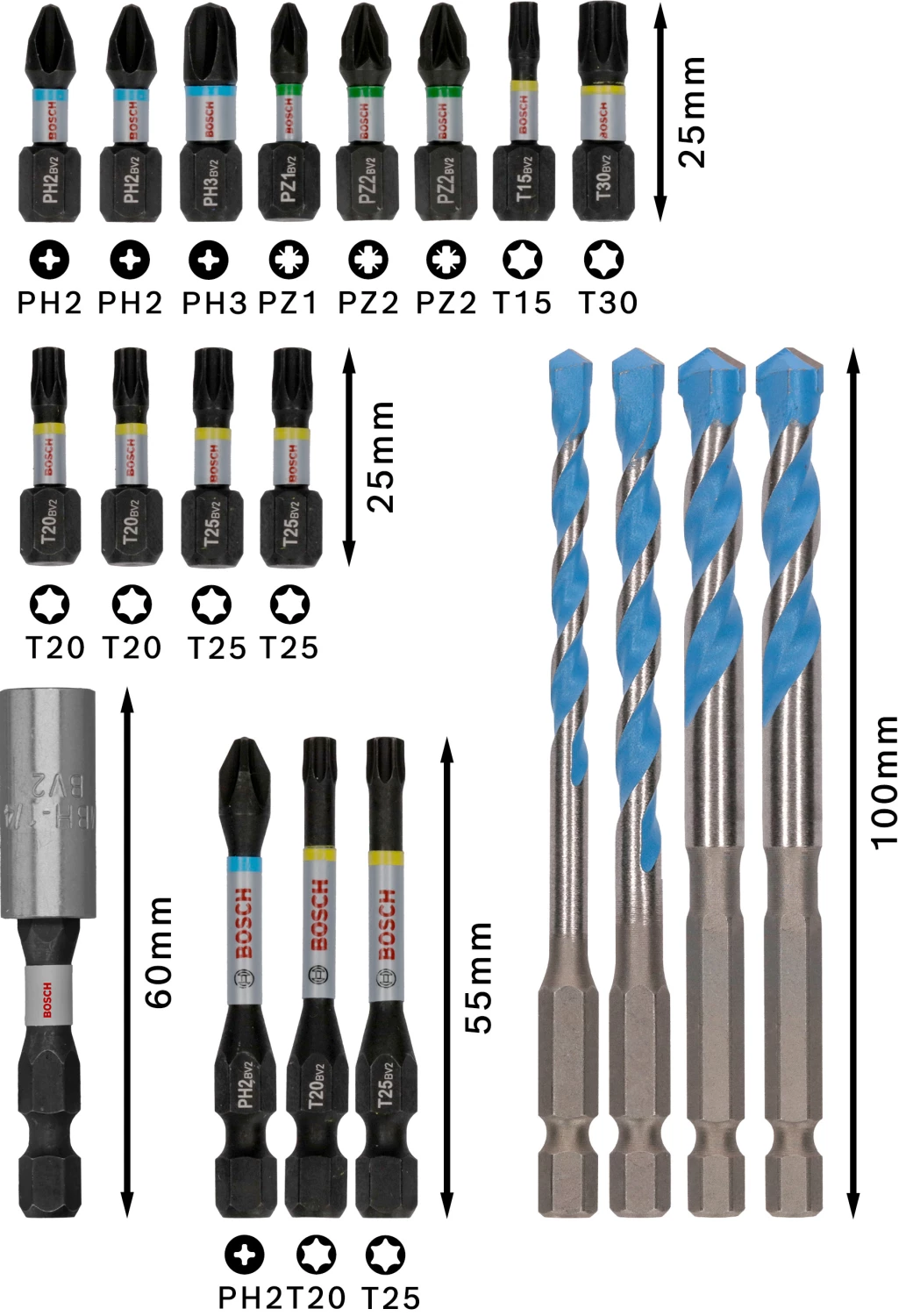 Bosch 2608521U83 20-delige PRO Impact schroefbits en Multi Construction boren - gemengde set-image