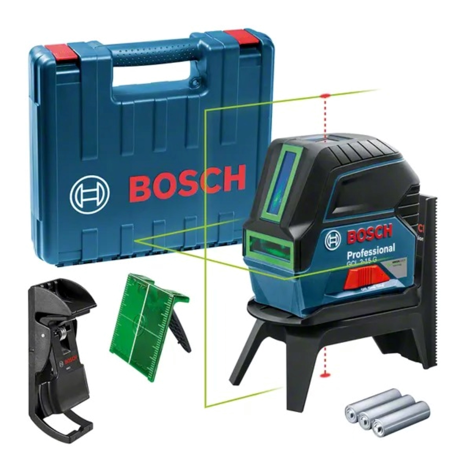 Bosch GCL 2-15 G Kruislijnlaser met loodlijnfunctie + wandhouder in koffer - 15m - groen-image