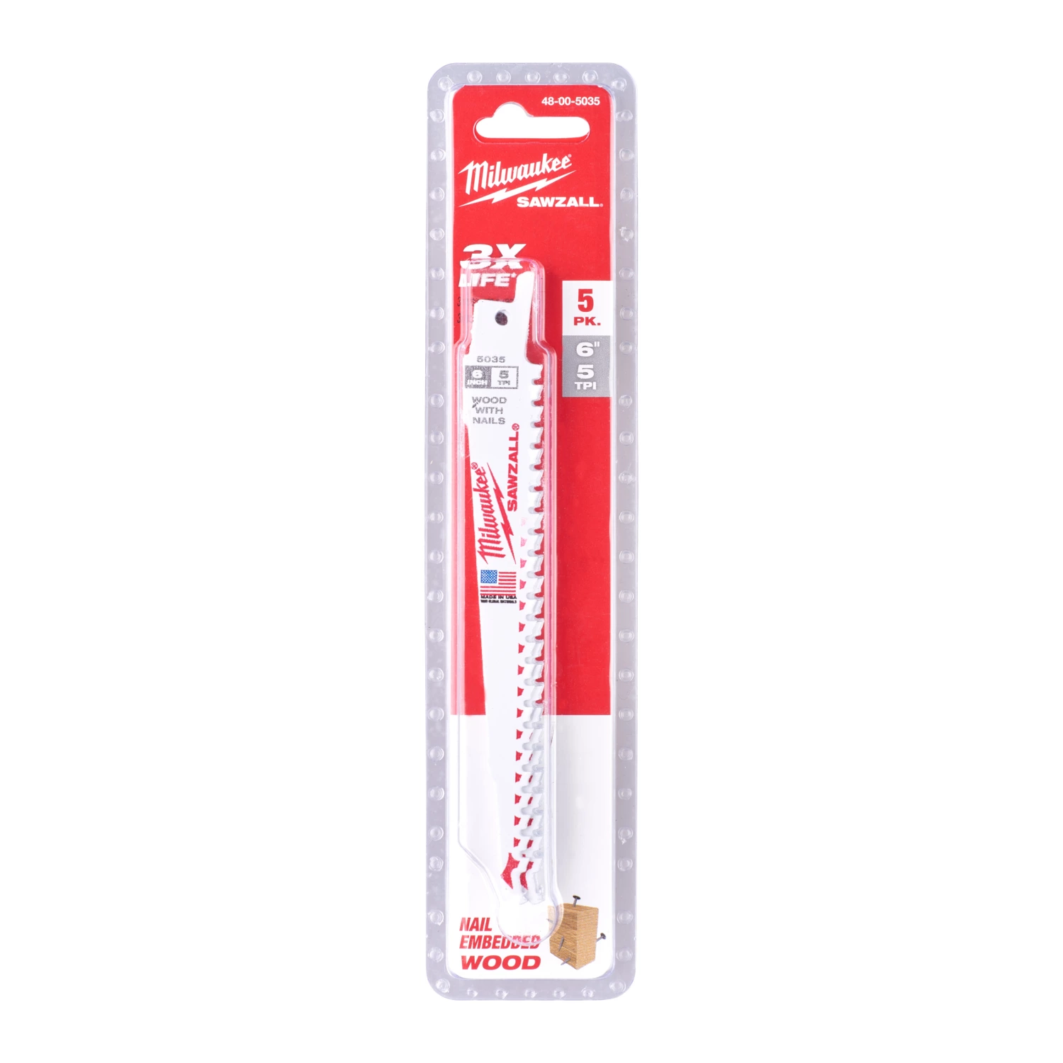 Milwaukee 48475035 Lame de scie alternative Sawzall à trait de scie fin - 150 x 5TPI - bois - 5 pcs.-image