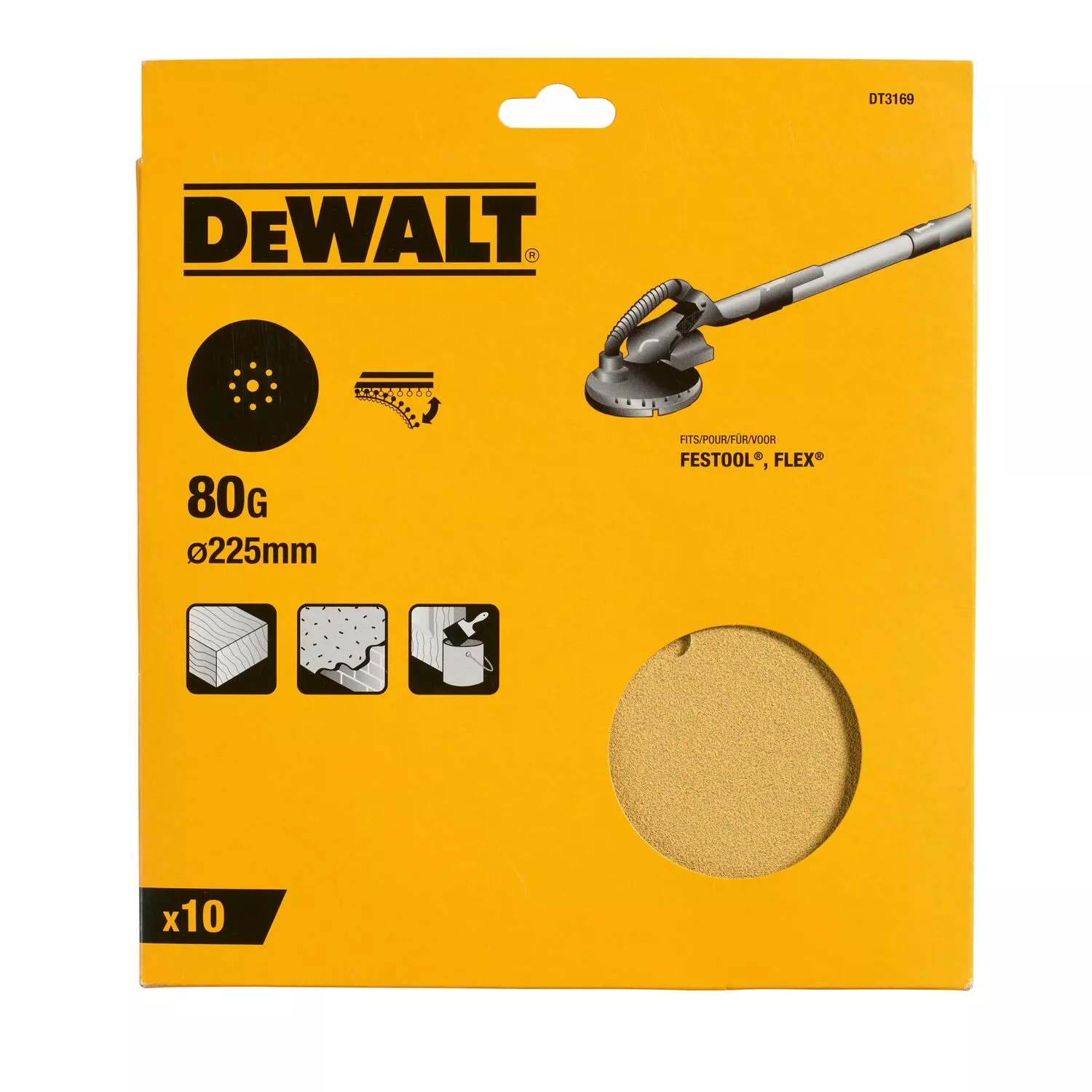 DeWALT DT3169 Schuurschijf - K80 -225mm - 9 gaten - 10st