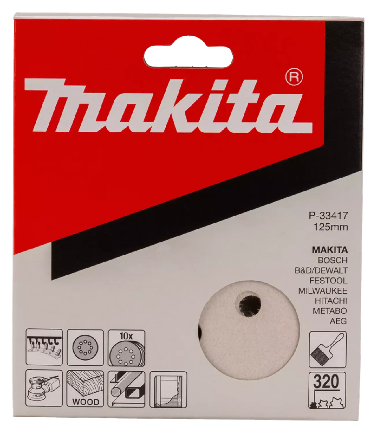 10 disques de ponçage Makita P -33417 - Blanc - Grains 320 - 125 mm-image