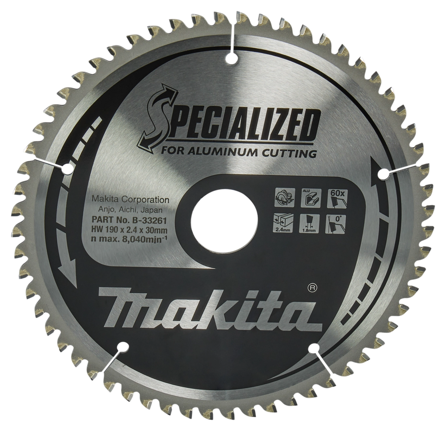 Makita B-33261 Specialized Cirkelzaagblad 190x30x2,4 60T - Aluminium-image